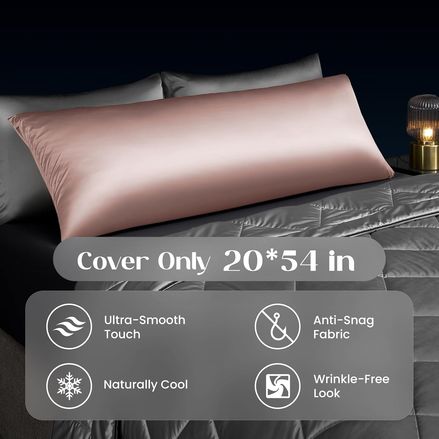 Dream Valley Silky Smooth Luxury Body Pillow Pillowcase, Coral Pink | Cooling Body Pillow Cover for Hot Sleepers & Night Sweats, Soft Breathable Long Body Pillowcase for Hair & Skin, 20"x54"