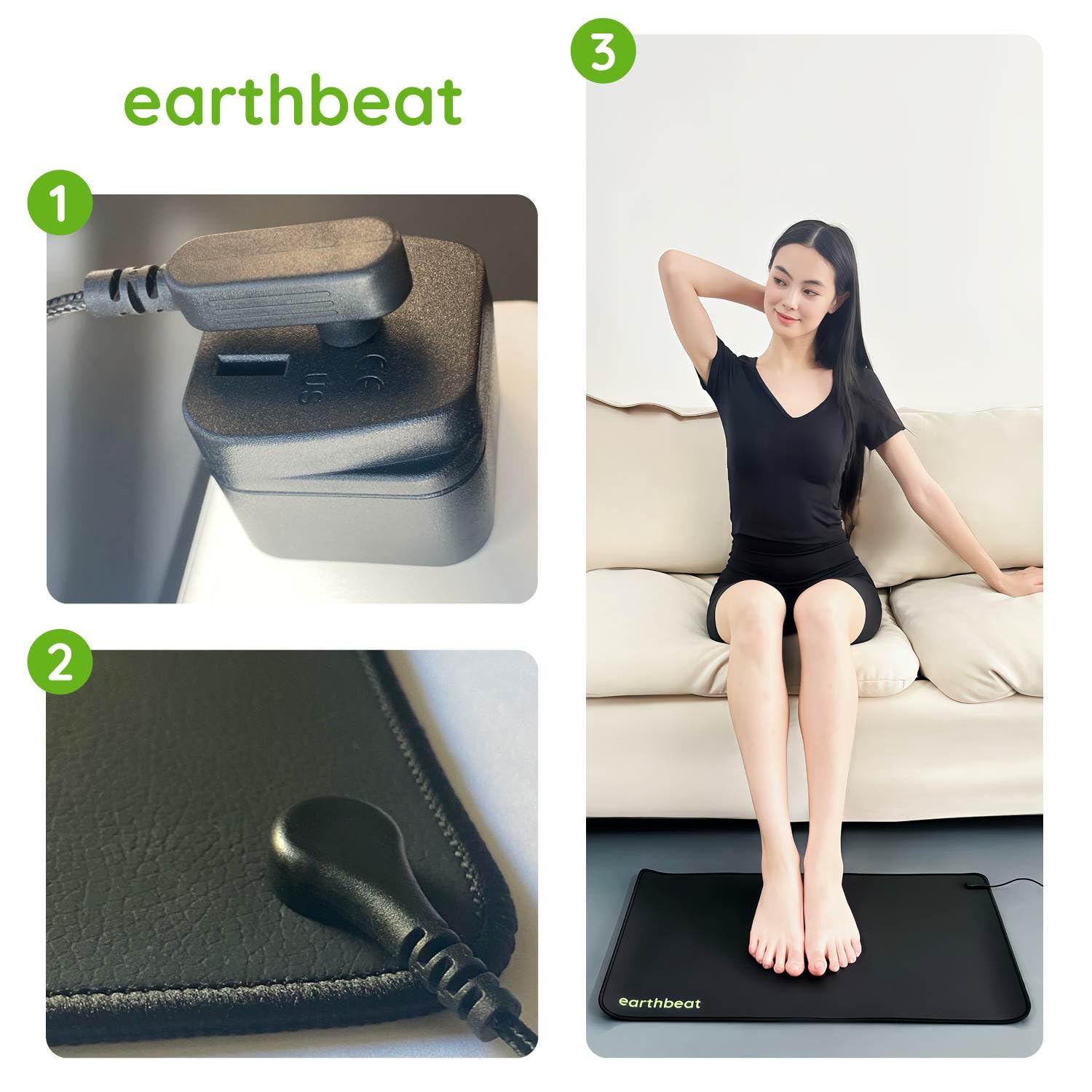 earthbeat Classic Erdungsmatte. Inklusive Schweizer Adapter. Kostenloses Grounding-Testkit. Natürliche Therapie für Schlafqualität, Wellness und Entzündungshemmung. Leitfähiges veganes Leder. 33×60 cm