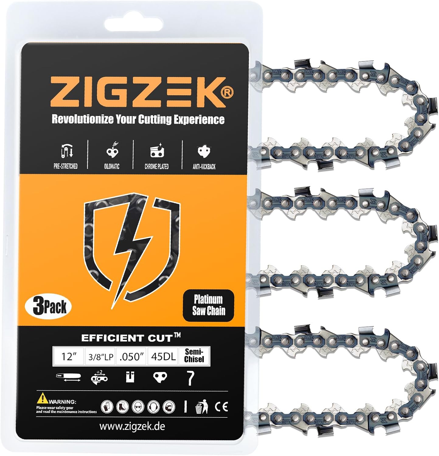 12 Inch Chainsaw Chain Fits Echo 2511T/271T, Greenworks 20262/20292, Craftsman, Husqvarna, Remington- S45 3/8"LP-.050"-45DL - 91PX45CQ