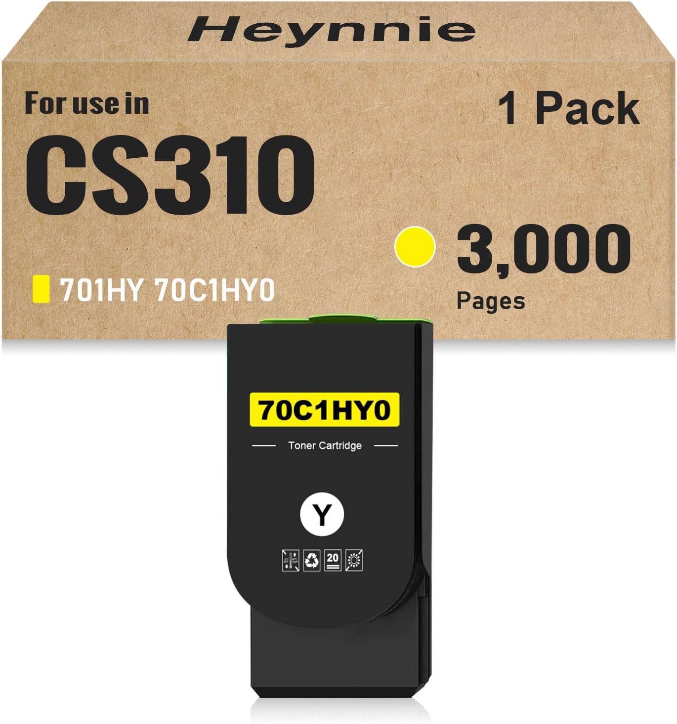 Compatible CS310 701H High Yield Toner Cartridge Replacement for Lexmark 701HY 70C1HY0 for CS310 CS310dn CS310n CS410n CS410dn CS510 CS510de Printer (1 Yellow)