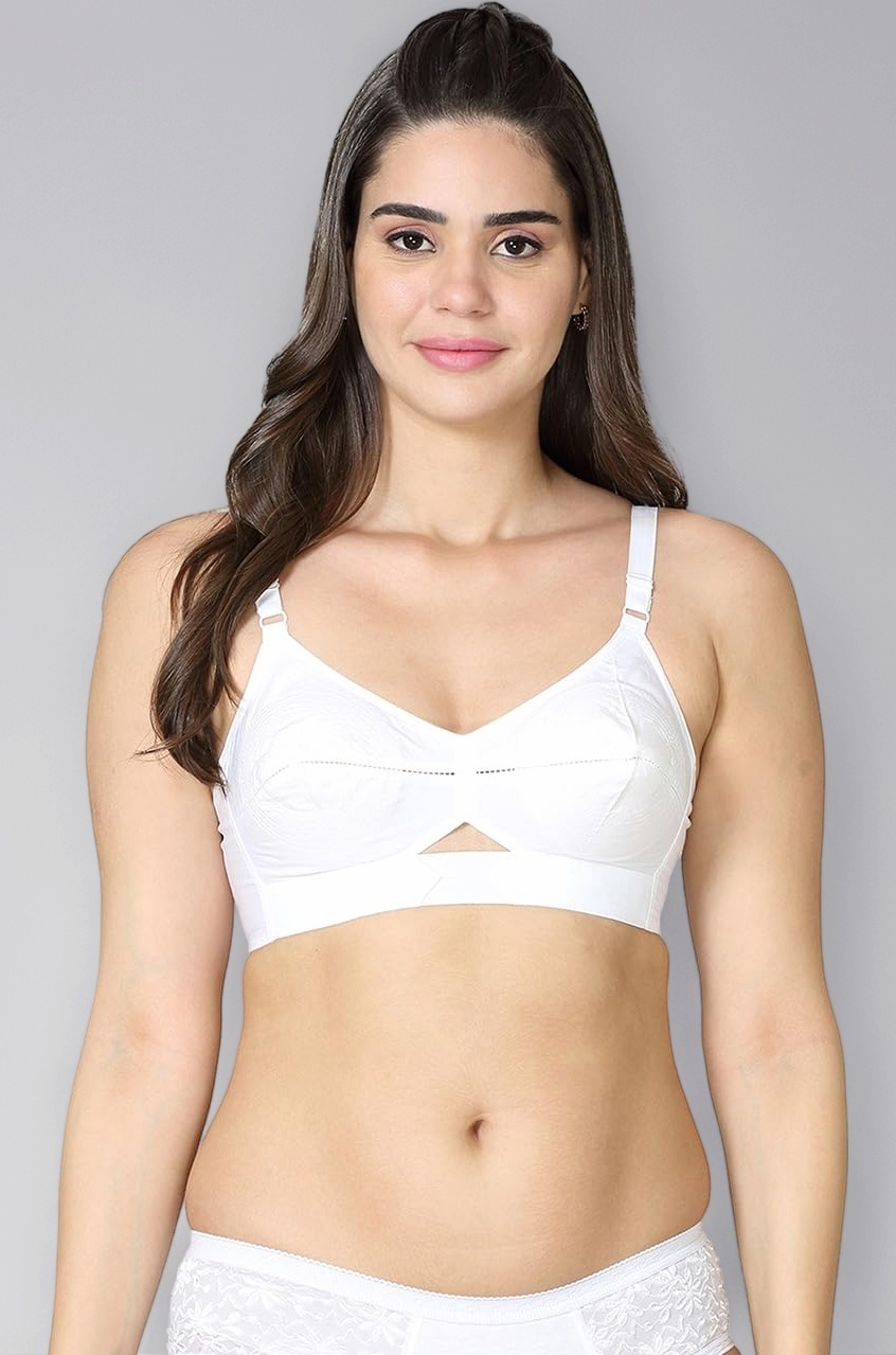 Queen U Black CLR Soft Cotton Bra for Women | Wirefree, Single Layered Seamed Cups | Adjustable Straps | Comfy Non Padded Bra 32 | Cool Grey