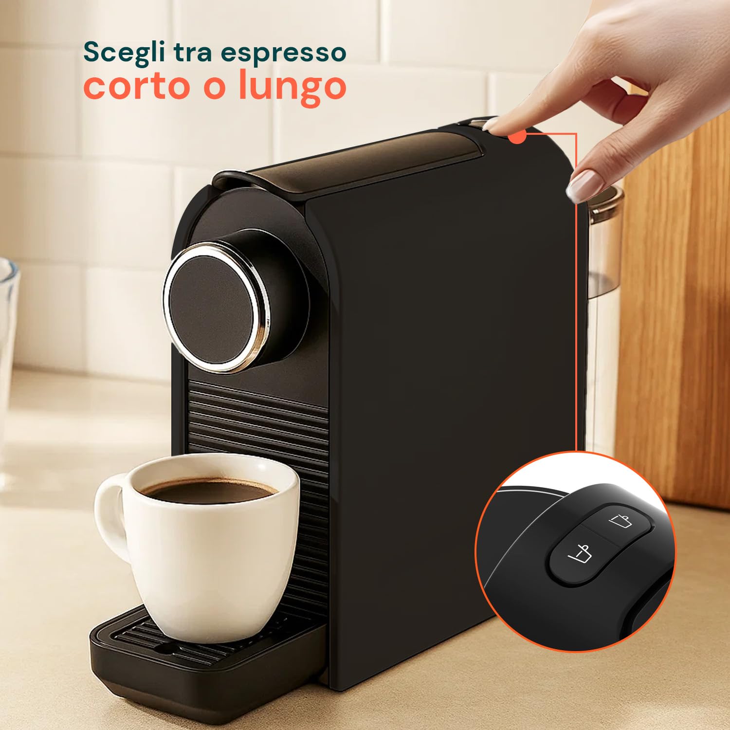 Avilia - Macchina Caffè da 1400W con Pressione 20 Bar Compatibile Capsule Standard, Serbatoio da 0,5L, Erogazione Programmabile e Spegnimento Automatico per Caffè Espresso Cremoso e Veloce Nera