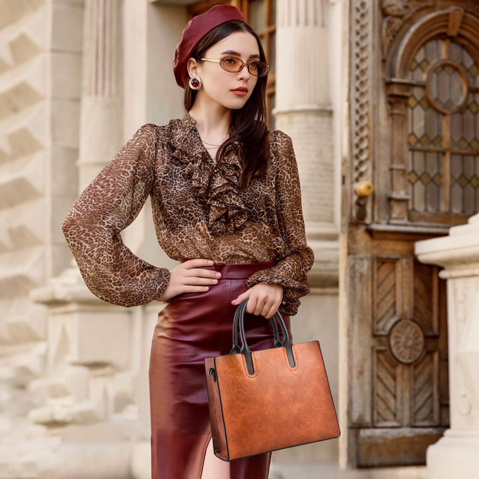 NICOLE & DORIS Sac à Main Femmes Grande Capacité Sac Bandoulière Sac Cabas Carree Sac Fourre-Tout Sac Epaule en Cuir Sac de Shopping Sac Travail Femme