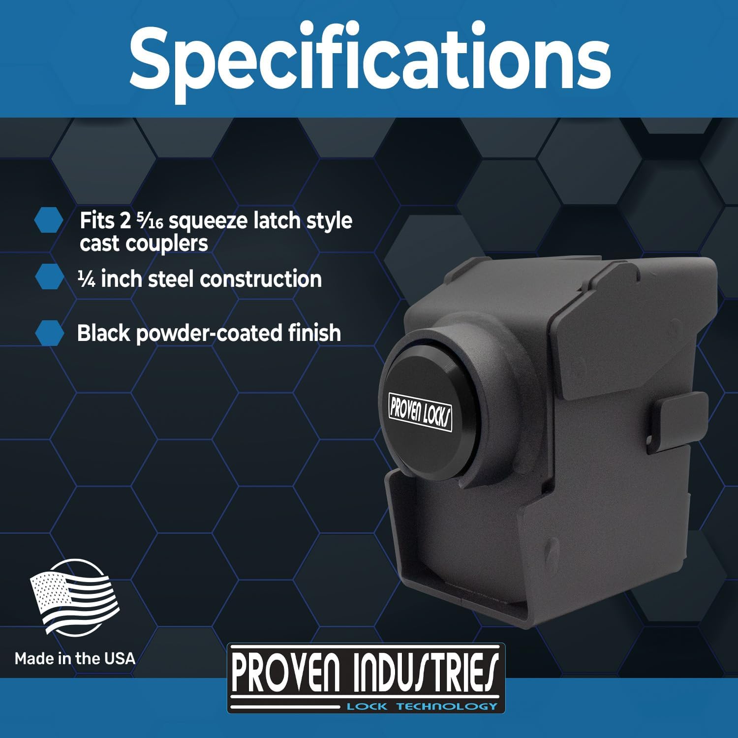 Proven Industries Model 2516-B2 Trailer Lock, Fits Select Cast-Steel 2 5/16-Inch Adjustable Couplers, Made in The USA, (Black)