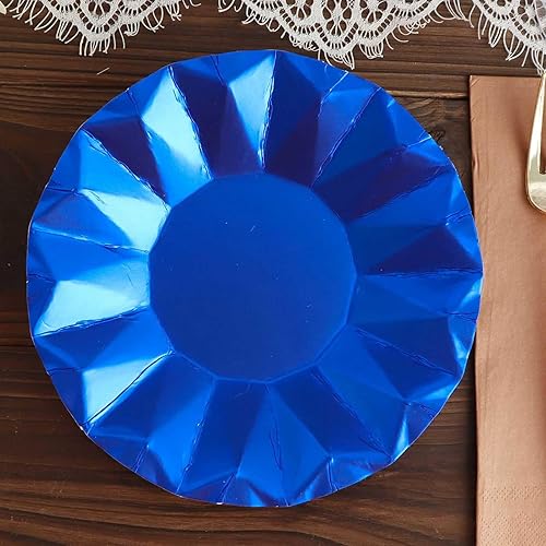 Miniatura 5 de Efavormart - Paquete de 25 platos de papel geométricos de postre azul real de 7 pulgadas, platos desechables para ensaladas, 400 GSM