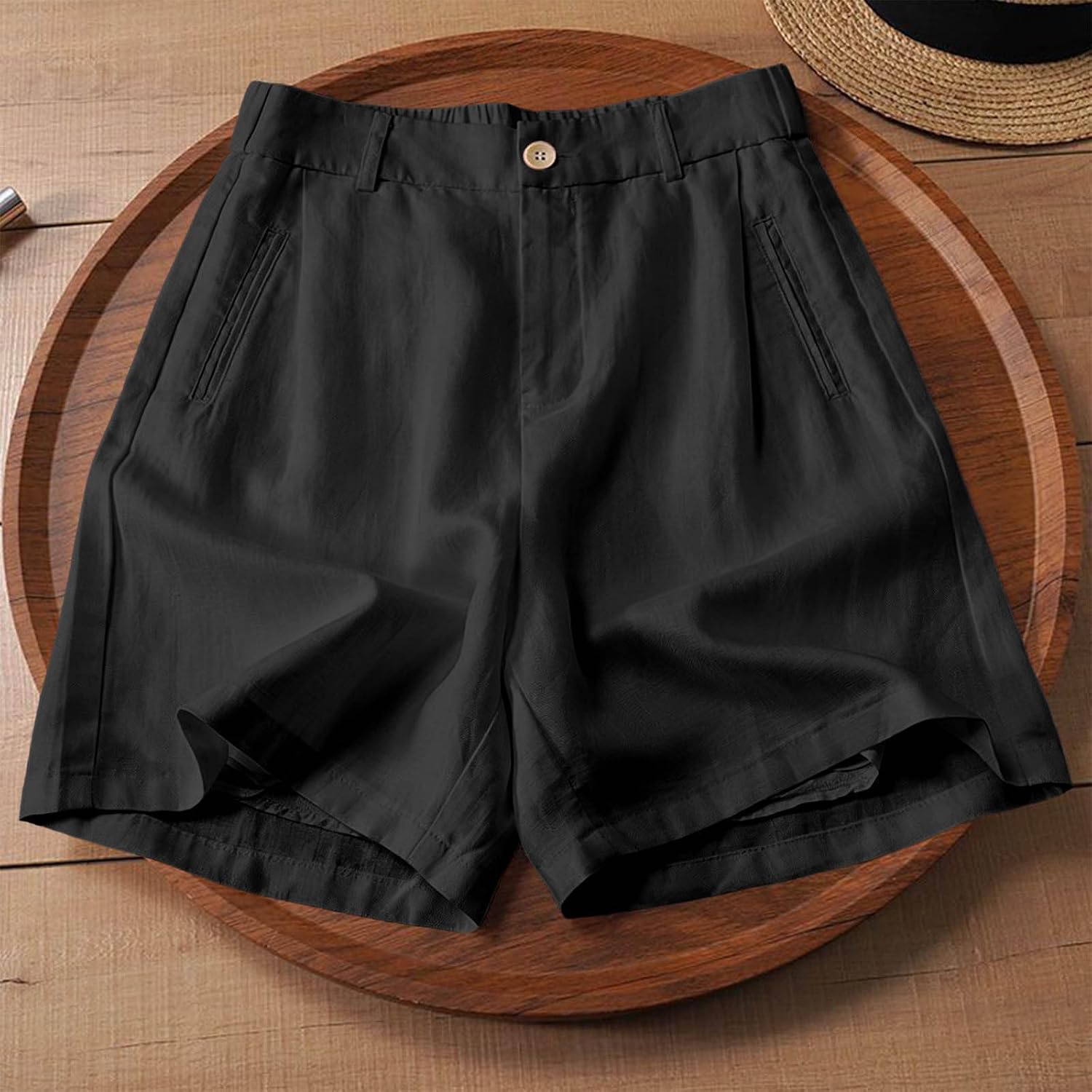 Shorts for Women Dressy Casual High Waisted Cotton Short Wide Leg Summer Business Work Trousers Shorts with Pockets