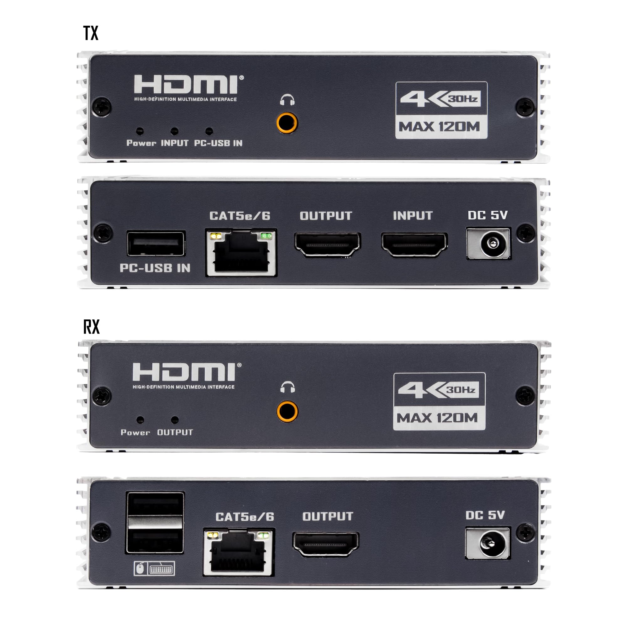 Extender KVM HDMI 4K 30Hz 120M Extender HDMI con controllo KVM USB RJ45 120M su Cat5e/Cat6 POC con supporto per tastiera e mouse USB per PC