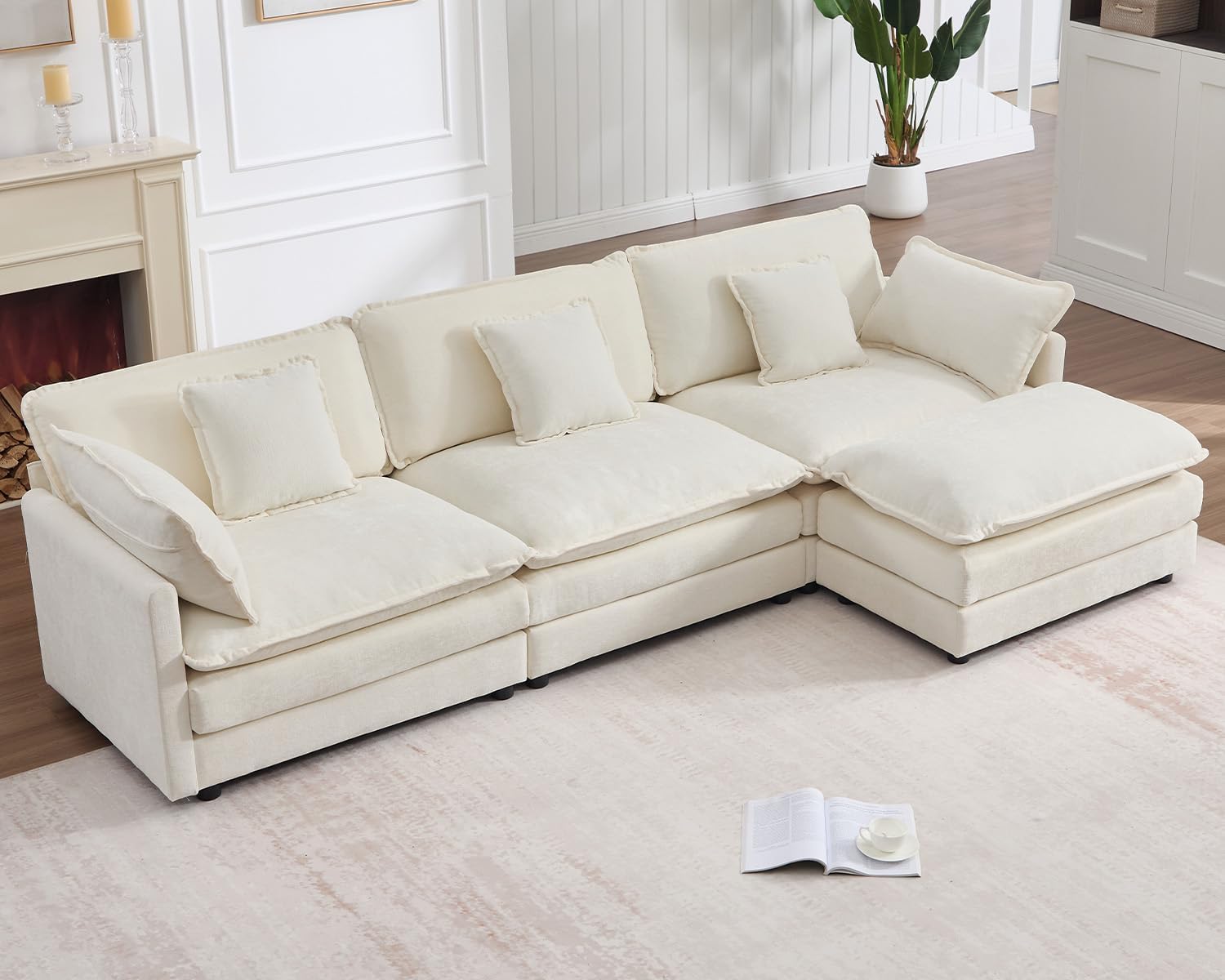 GNIXUU 111.5“ Modular Sectional Sofa, Comfy Chenille Cloud