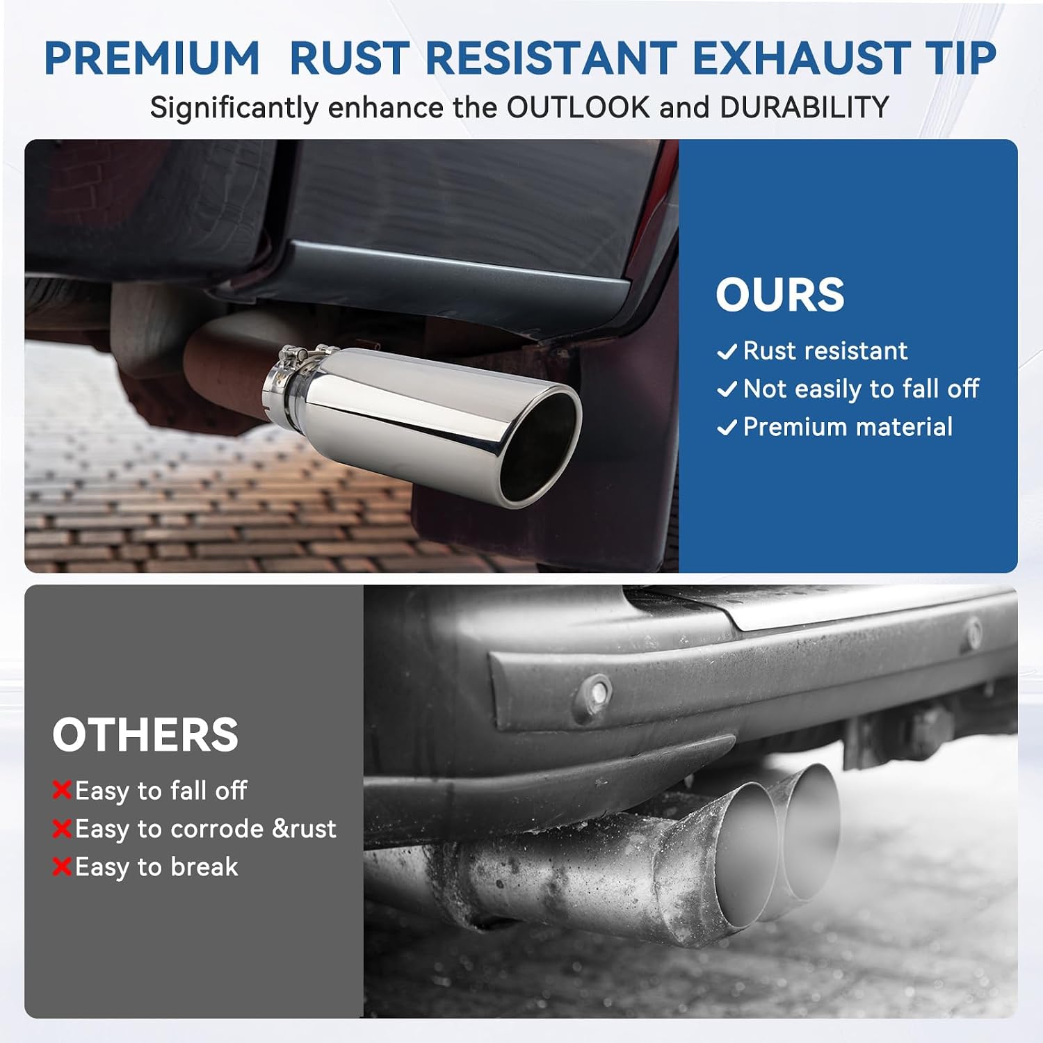 3 Inch Inlet Exhaust tip 4" Inch Outlet 12" Long Clamp On Stainless Steel Exhaust Tailpipe Tip for Truck Polished (3'' x 4'' x 12'')