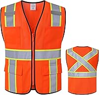 Vista 14 de Chaleco de seguridad clase 2 con cremallera frontal y múltiples bolsillos, chaleco de alta visibilidad, cumple con las normas ANSI/ISEA