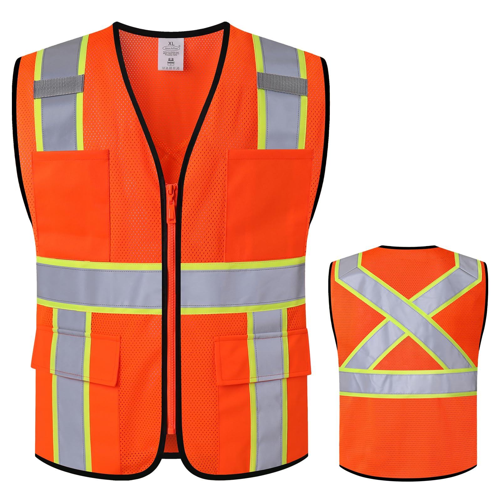 Class 2 Safety Vest with Zipper Front and multiple Pockets, High Visibility Vest, Meets ANSI/ISEA Standards