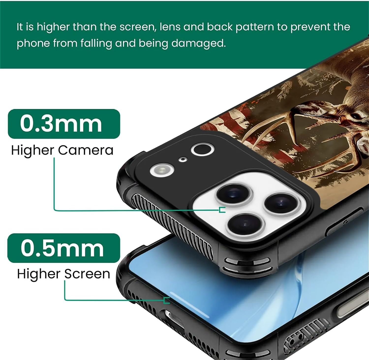 Magnetic for iPhone 17 Pro Max Case, Compatible with MagSafe, TPU Bumper and Hard PC Pattern Back Case Hunting Deer Forest USA Flag - Image 2