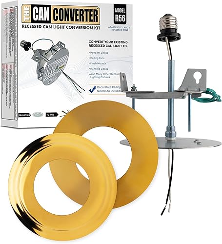 The Can Converter R56 Kit completo de conversión de luz empotrada para lata, incluye biselada y plana de 7 pies ¾ pulgadas, medallones de acero, con