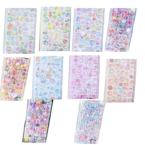 3D Puffy Stickers for Kids, 10 Sheets 450+ pcs, Mini Kawaii Resin Decorative Stickers for Scrapbooking Phone Case, Notebook, Scrapbooking (10pcs 3D Stickers)