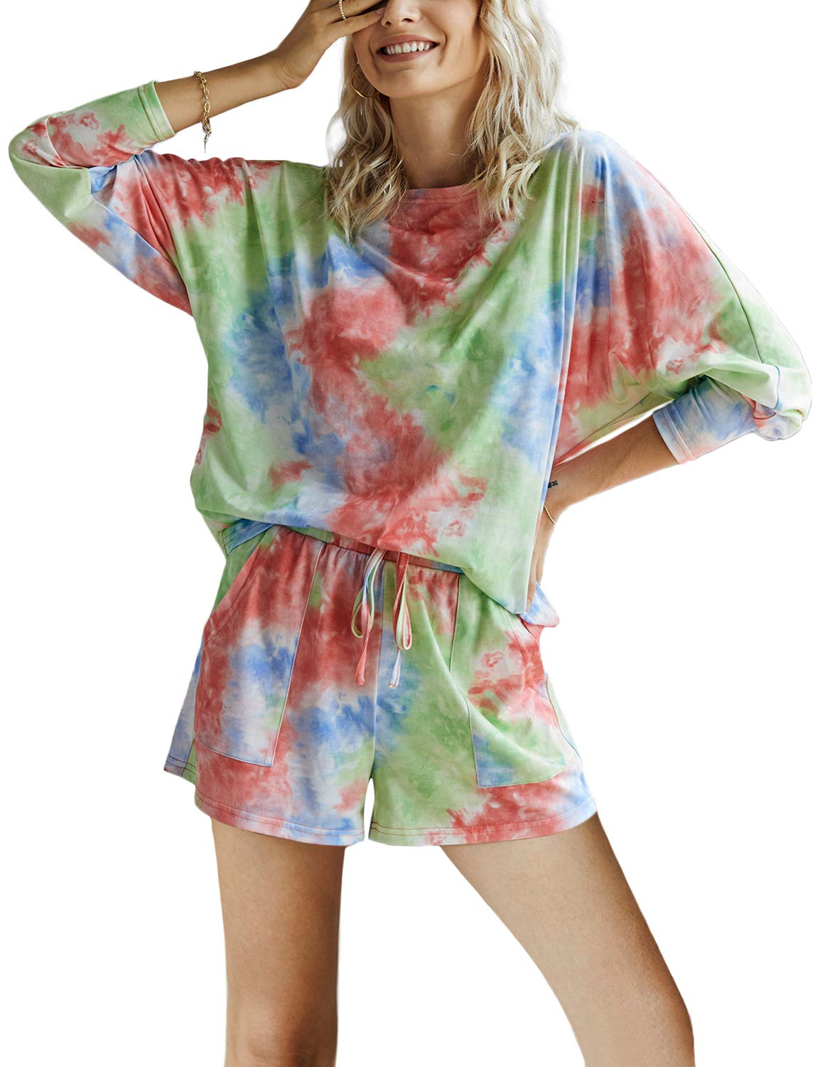 Women's Long Sleeve Tie Dye Nightwear, Pajamas Set, Sleep & Lounge Set, Jumpsuit