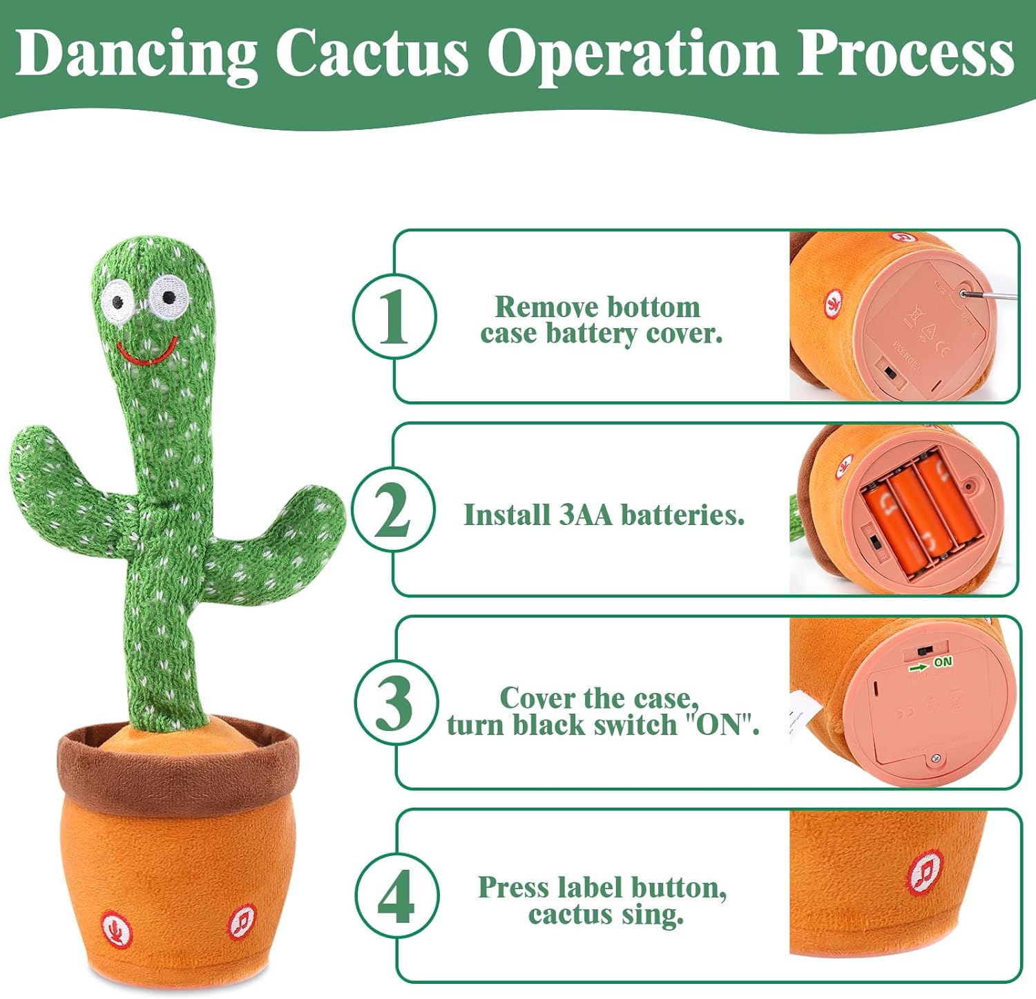 MIAODAM Dancing Cactus, Talking Cactus Baby Toy, Colorful Glowing Repeating Cactus Toy for Baby Toddler, Singing Cactus Toy 10 Pcs Songs Repeats What You Say for Baby Toy Gift Mimicking