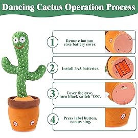 MIAODAM Dancing Cactus, Talking Cactus Baby Toy, Colorful Glowing Repeating Cactus Toy for Baby Toddler, Singing Cactus Toy 120 Pcs Songs Repeats What You Say for Baby Toy Gift Mimicking
