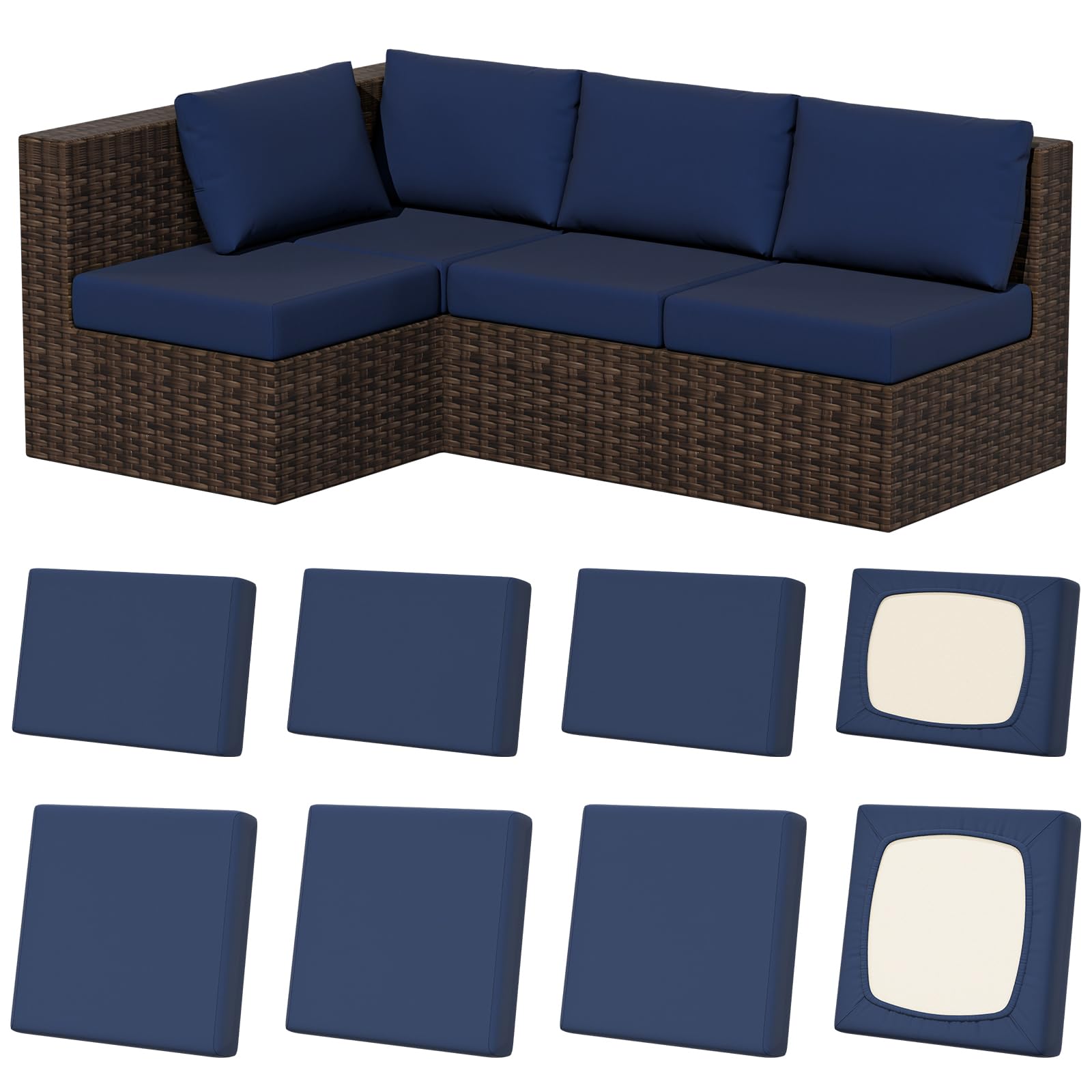 Photo 1 of Vorshape 8Pcs Outdoor Cushion Covers Navy-Blue