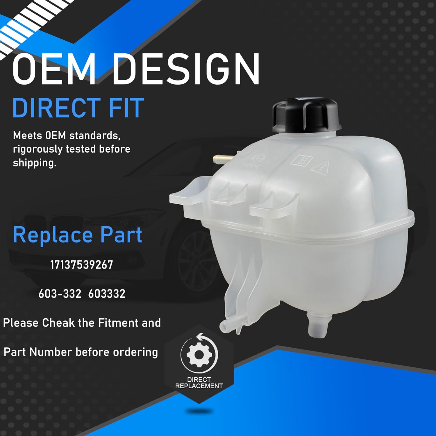 Engine Radiator Coolant Overflow Reservoir Tank With Cap Compatible With 2007-2019 BMW i3/i3s i8 118i 318i Mini Cooper/Cooper Countryman/Cooper Paceman Replaces 17137539267 603-332 603332