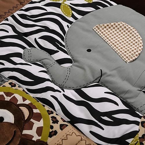 Miniatura 5 de Brandream Juego de ropa de cama de cuna de selva para niños, elefante, animal, zoológico, cuarto de bebé, juego de ropa de cama de bebé, jirafa,