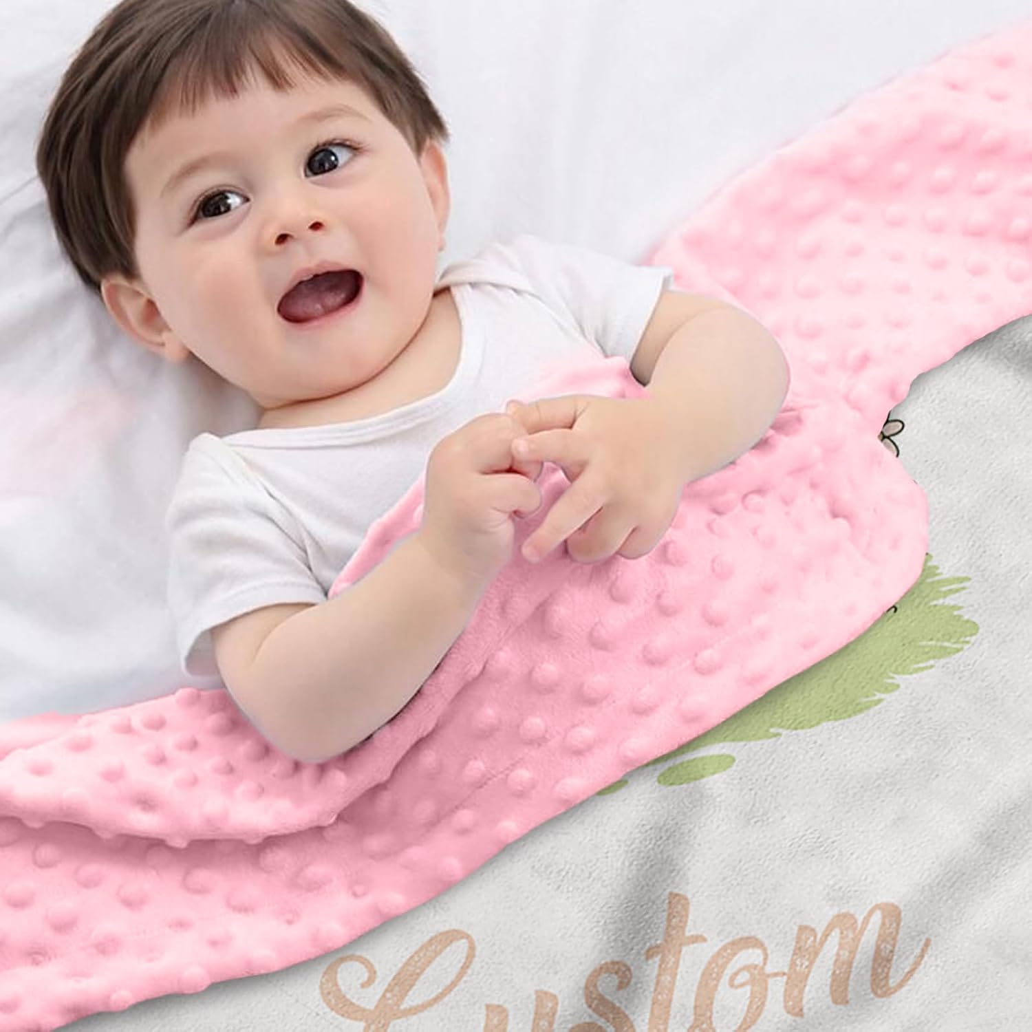 Personalized Baby Blankets for Girls – Custom Name Easter Baby Blanket with Bunny Pattern, Soft Dot Minky Blanket for Newborns Infants, Ideal for Baby Shower and Easter Gift
