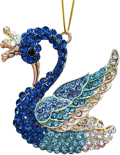 Blue Swan Christmas Ornaments 2026, Handmade Metallic Ornament with Rhinestone, Elegant Cute Ornament for Christmas Tree, Beautiful Ornaments for Kids, Girls,Women