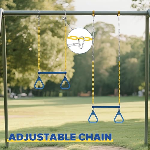 Miniatura 16 de LadyRosian Juego de anillos de barra de columpio de 17 pulgadas para gimnasio, trapecio, 47 pulgadas, accesorios con mosquetones de bloqueo, cadenas