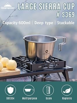 CAMPINGMOON Deep Sierra Cup 600ml Stainless Steel Camping Cup 304 Food Grade Outdoor Cooking Bowl Measurement Marks Stackable Camping Cookware Backpacking Hiking Campfire Use S369