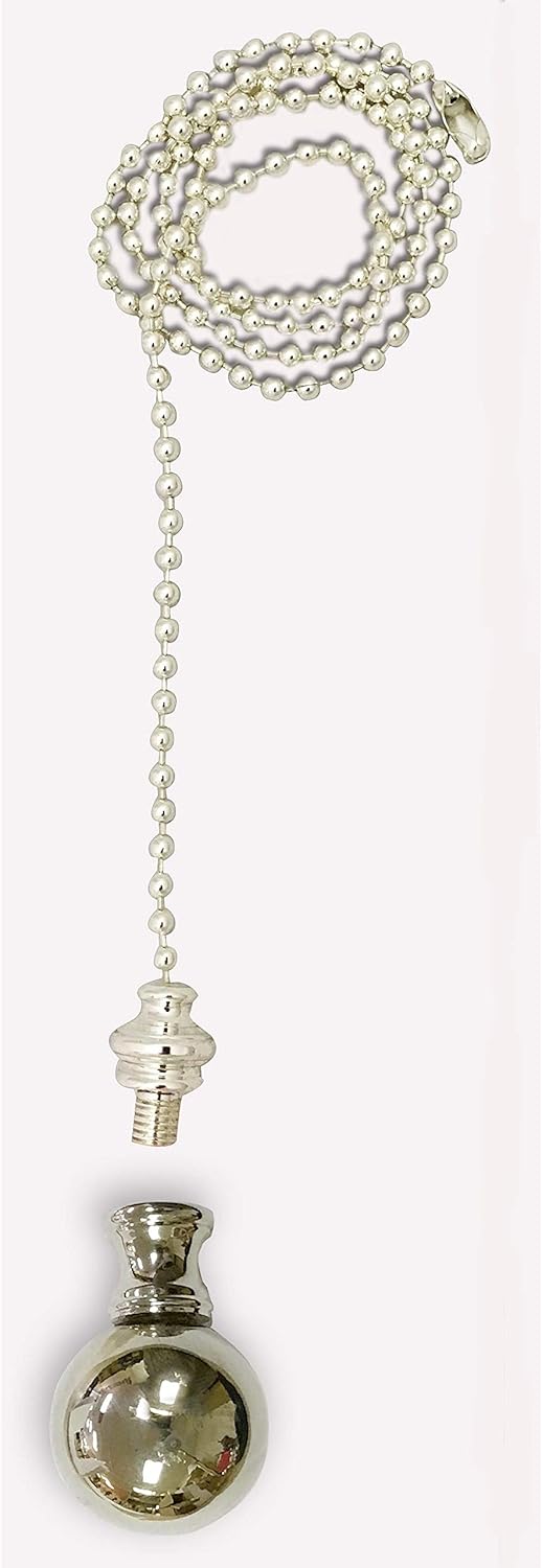Royal Designs Celling Fan Pull Chain Beaded Ball Extension Chains with Decorative Large Ball, Silver,Set of 2