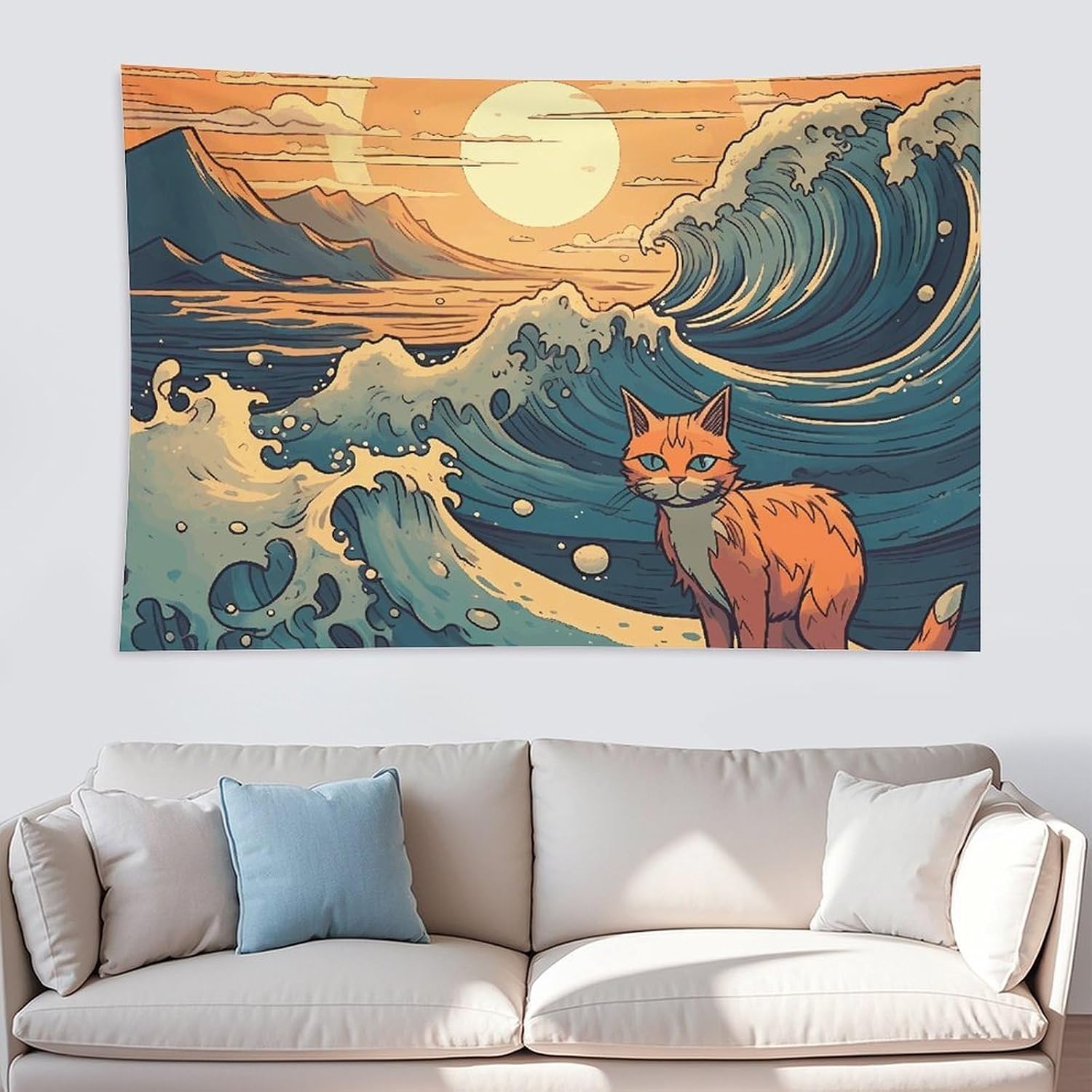 HETVBNS Anime Style Cat Tapestry Wall Hanging - 60"x90" Aesthetic Tapestries Soft Polyester Wall Art Decor Large Tapestry for Bedroom Living Room Dorm Backdrop, Hanging Kit Included image 3