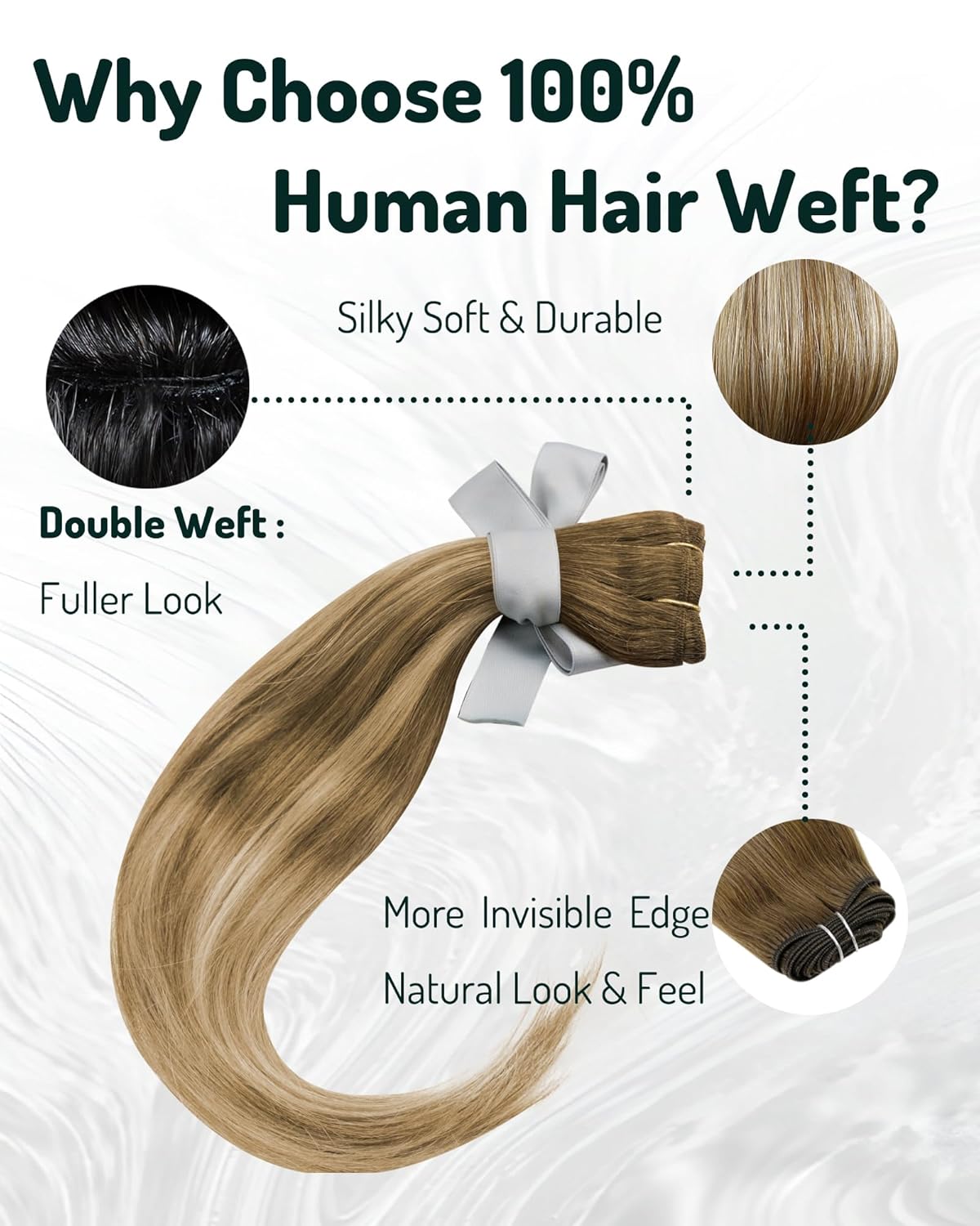 RUNATURE Weft Hair Extensions Human Hair Balayage, Sew in Human Hair Extensions Weft, Thick Real Hair Extensions Sew in Wefts, Brown to Blonde 14 Inch 100g #3/8/22