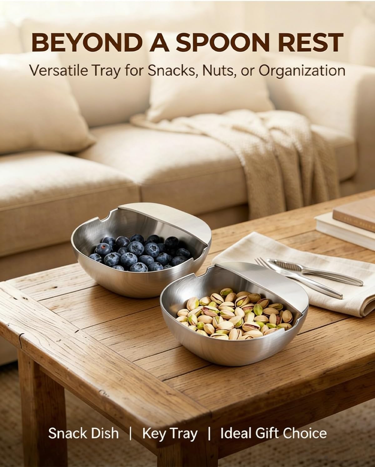 304 Stainless Steel Spoon Rest Multipurpose Kitchen Utensil Holder Metal Spatula Ladle Tongs Storage Stand Large Countertop Stove Top Stable Base Tray Rust Proof Heat Resistant Accessory Silver(5pcs)