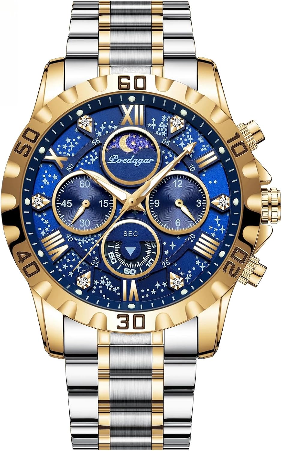 poedagar men's fashion stainless steel watches quartz wrist watch waterproof luminous chronograph stainless steel men's watches