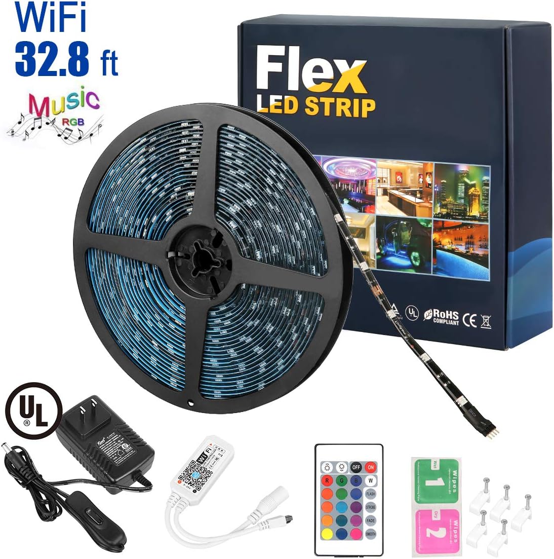 Tingkam 32.8ft(10M) RF Strip Lights Compatible Alexa,Wireless WiFi Smart Phone Controlled Light Strip Kits 300leds 5050 Waterproof Strip Lights,Working with Android and iOS, Google Home Assistant