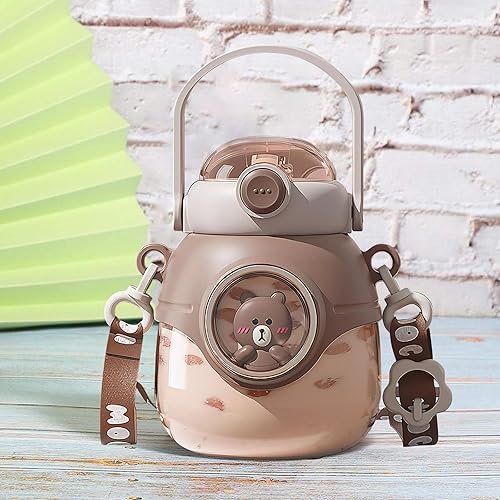 Miniatura 3 de Yenergy Botella de agua con pajilla, botellas de agua Kawaii de 37 onzas con correa ajustable para mujeres, adolescentes, niñas, regalos de oficina,