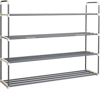 Home-Complete Shoe Rack - 4-Tier Shoe Organizer for Closet, Bathroom, Entryway - Shelf Holds 20 Pairs Sneakers, Heels, Boots