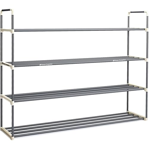 Shoe Rack - 4-Tier Shoe Organizer for Closet, Bathroom, Entryway - Shelf Holds 20 Pairs Sneakers, Heels, Boots by Home-Complete (Gray)