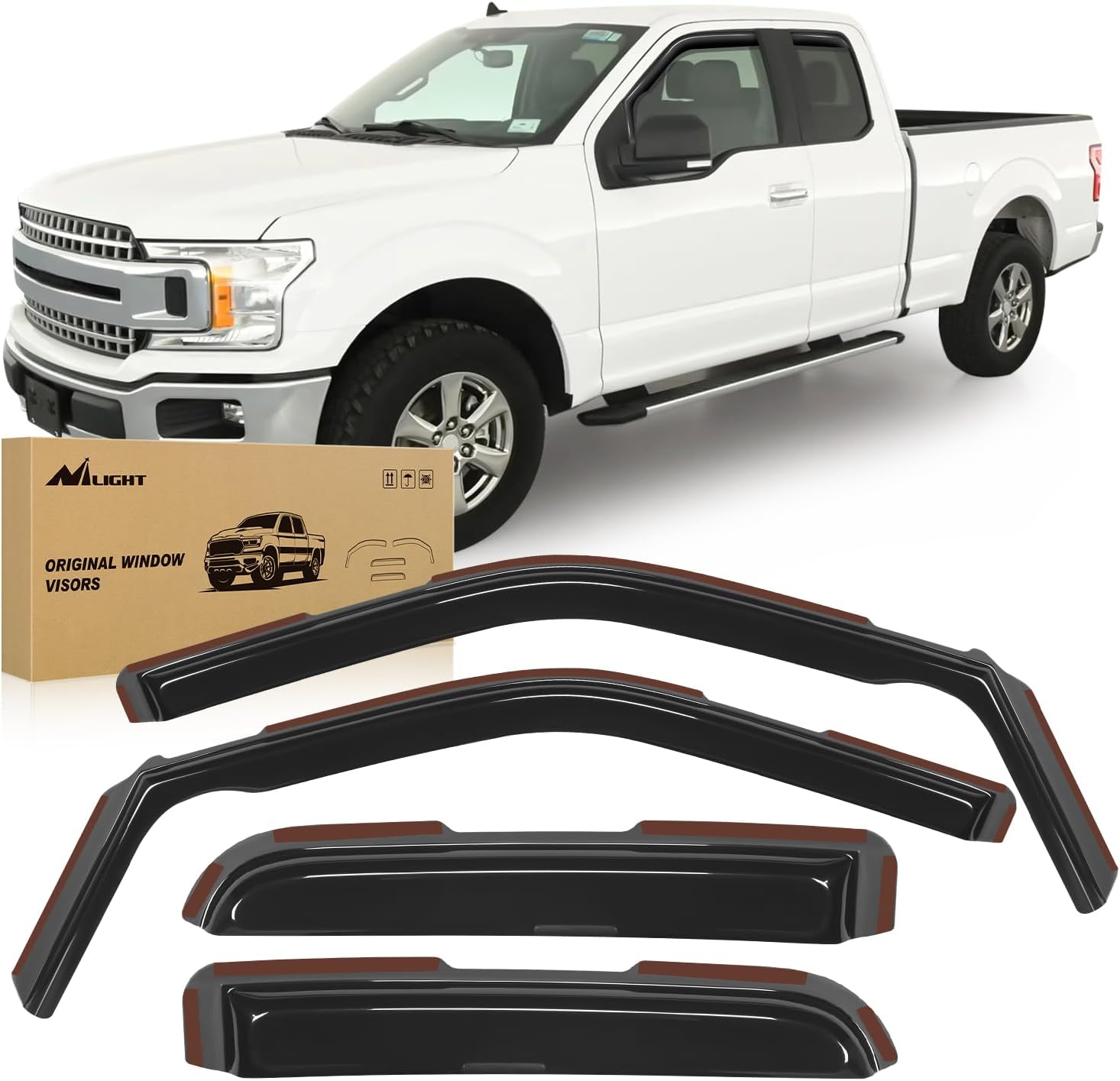 Nilight in Channel Rain Guards for Ford F150/Raptor 2015-2020 Super Cab, F250 F350 F450 F550 2017 2018 2019 2020 Super Cab Window Deflectors, Vent Window Visors-4PCS