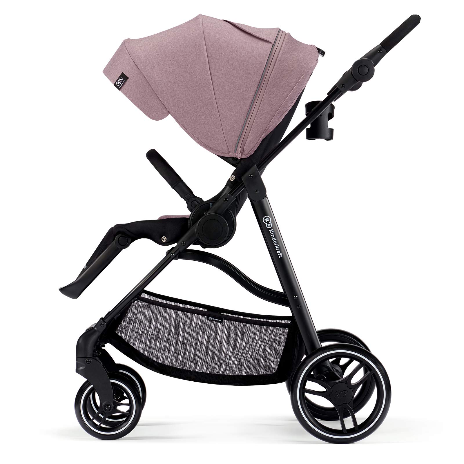 Kinderkraft VESTO Poussette Canne, Poussette Compacte, Poussette Bébé, Siège Réversible, Position Allongée, Avec Accessoires, Légère, Roues en mousse durable, Imperméable avec Filtre UPF 50+, Rose