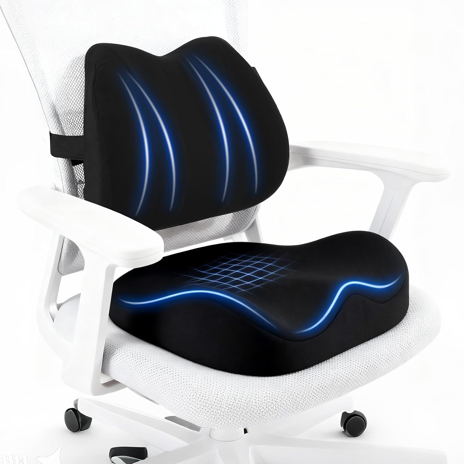 Seat Cushion Lumbar Support Pillow for Office Chair, X Large Memory Foam Chair Cushions for Sciatica Tailbone Pain Relief Coccyx Pad for Wheelchair, Car, Home, Office, Desk