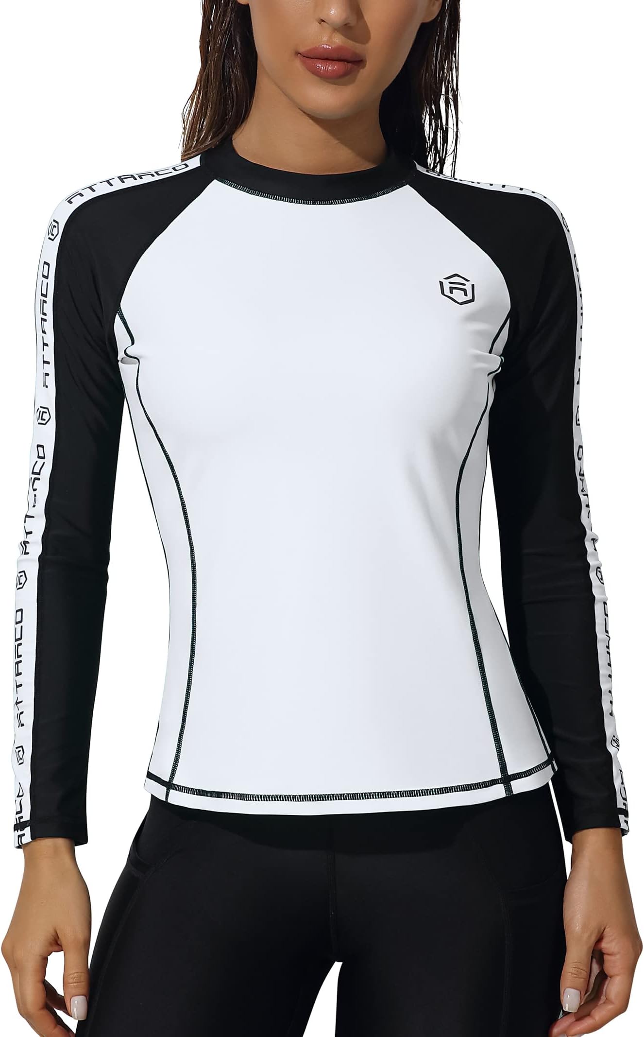 ATTRACOWomen's Rash Guard Swim Shirt Long Sleeve Uv Sun Protection Quick Dry Lightweight Printed Shirts with Thumb Holes