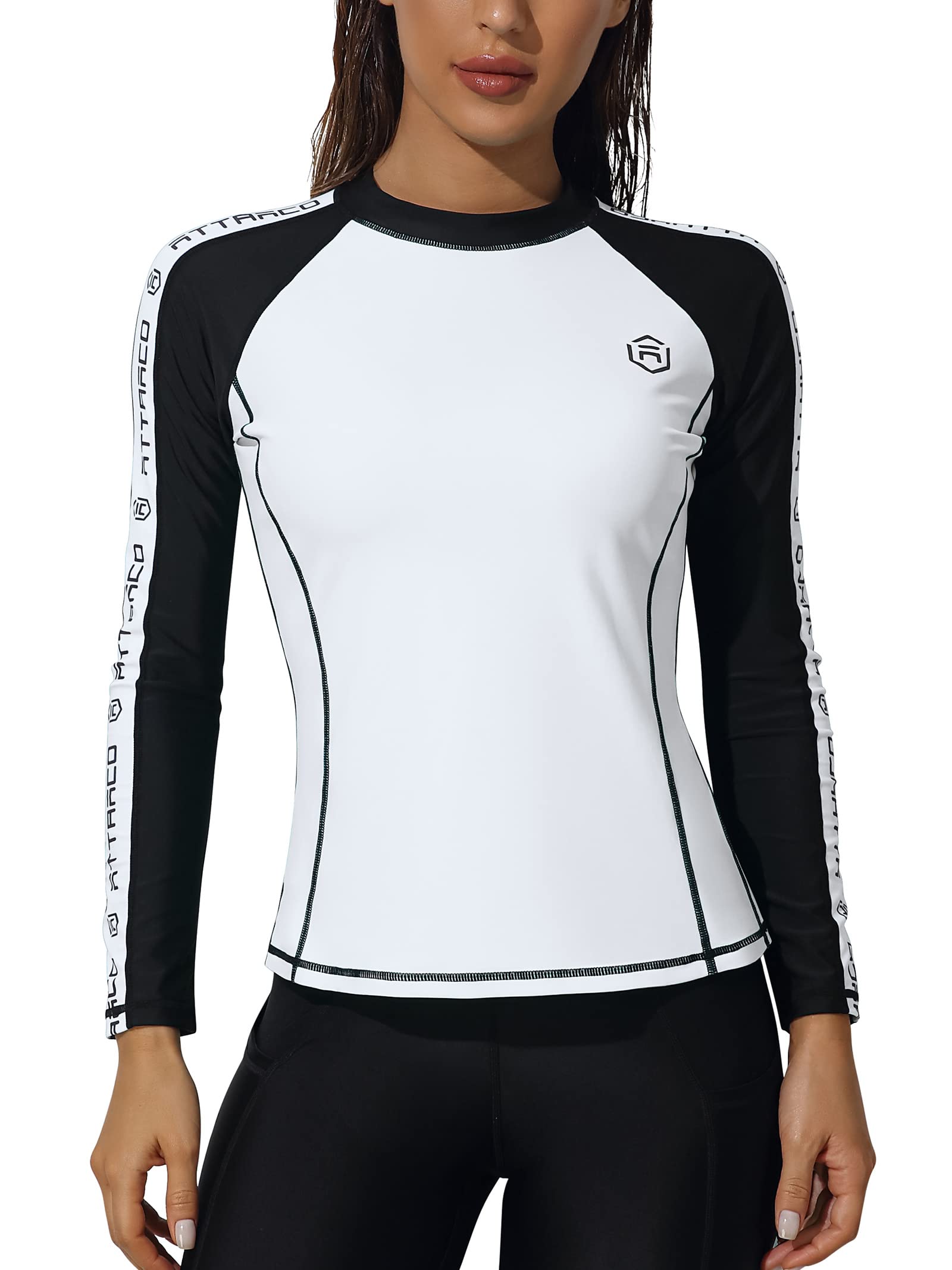 ATTRACOWomen's Rash Guard Swim Shirt Long Sleeve Uv Sun Protection Quick Dry Lightweight Printed Shirts with Thumb Holes