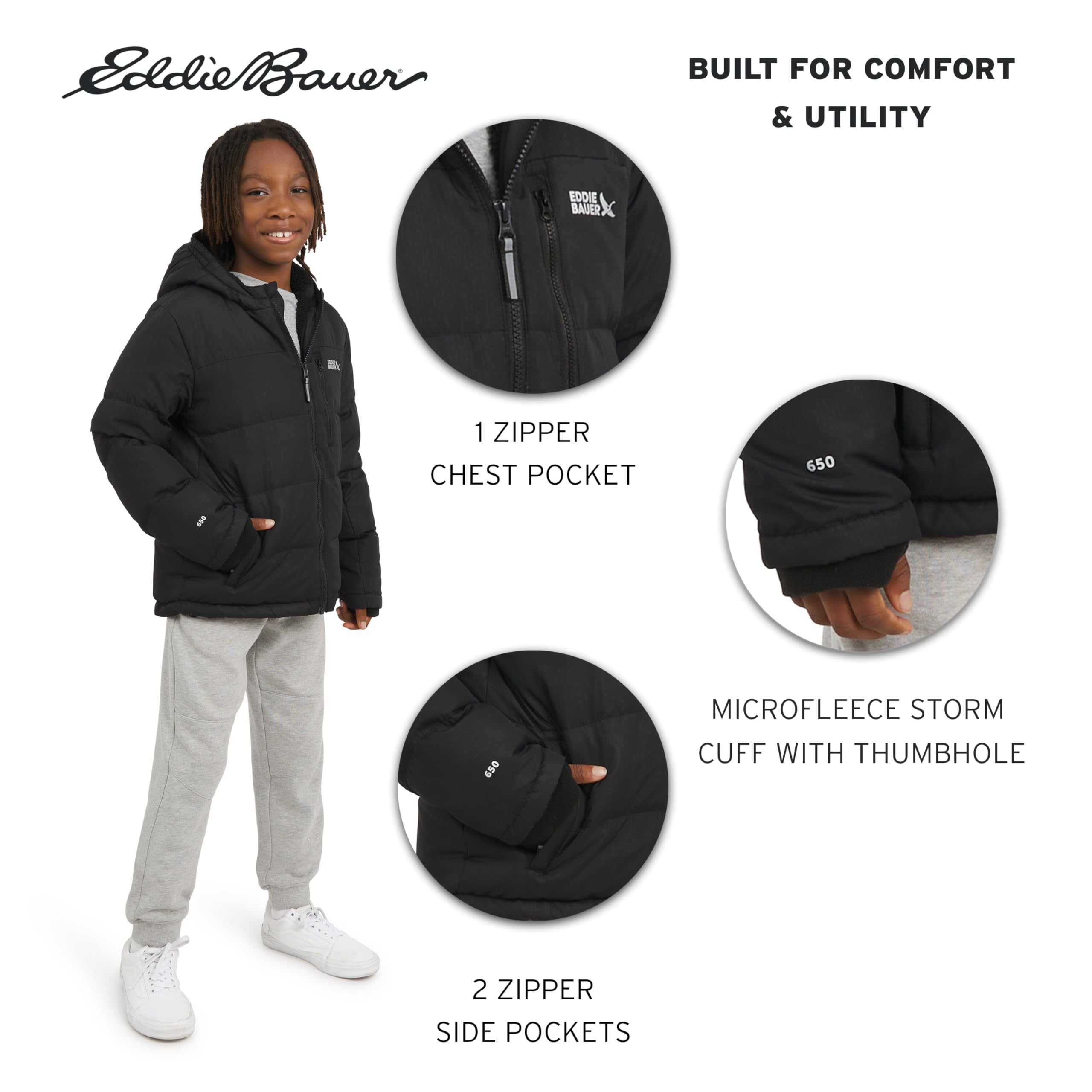 Eddie Bauer Jungen Classic Heavyweight Faux Fur Lined Hooded Insulated Down Jacket Jacke (1er Pack)