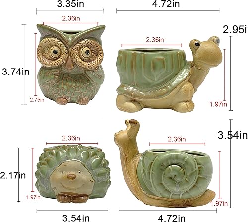 Miniatura 7 de Maceta pequeña de cerámica para suculentas con drenaje, maceta para suculentas de animales, macetas de 4.4 pulgadas, para flores, cactus, mini