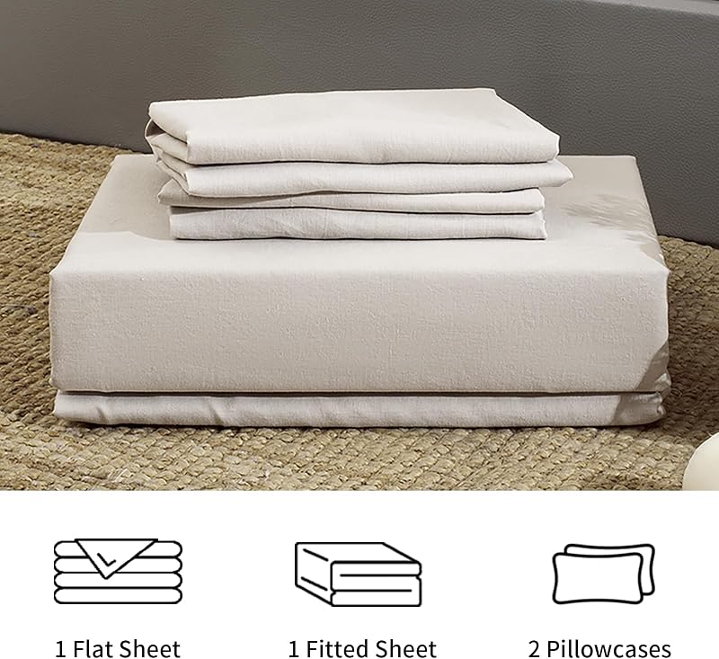 TUMEI 100% French Linen Sheets Queen Size Bed Sheets 4Pcs, 16" Deep Pocket image 4