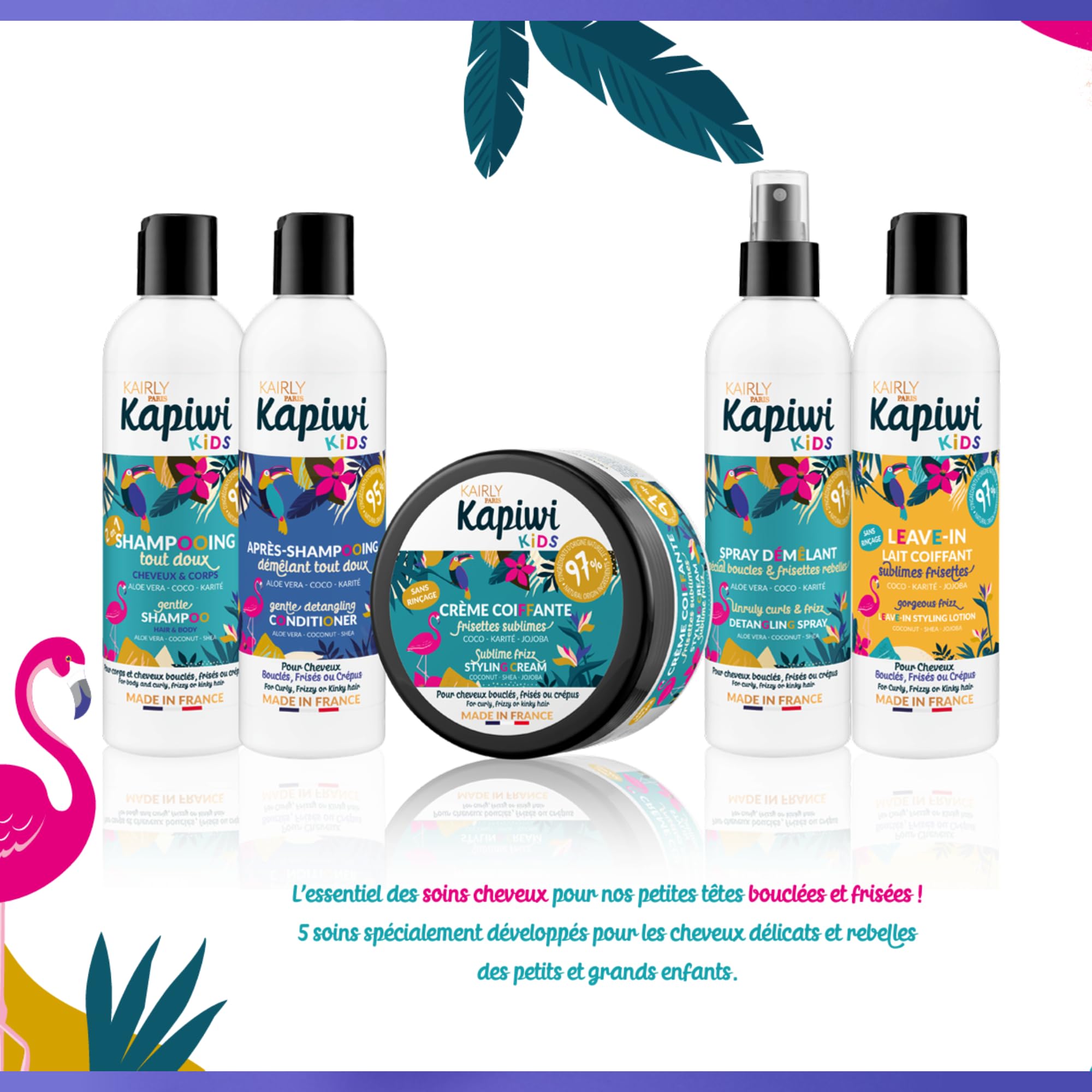 KAIRLY - Shampooing Tout Doux 2-en-1 KAPIWI Kids - Cheveux Bouclés & Corps - Nettoie, Hydrate & Aide au Démêlage - 500ml - 97% Naturel - Aloe Vera, Coco & Karité