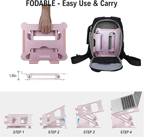 Miniatura 6 de Elevador ajustable para laptop, soporte multiángulo con ventilación de calor para Mac, Notebook, Lenovo KT1-Rose