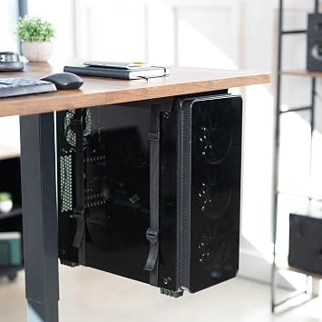 VIVO Under-Desk and Wall Mount PC Adjustable Strap and Steel Bracket Holder, Computer Case Carrier, Black, MOUNT-PC02S