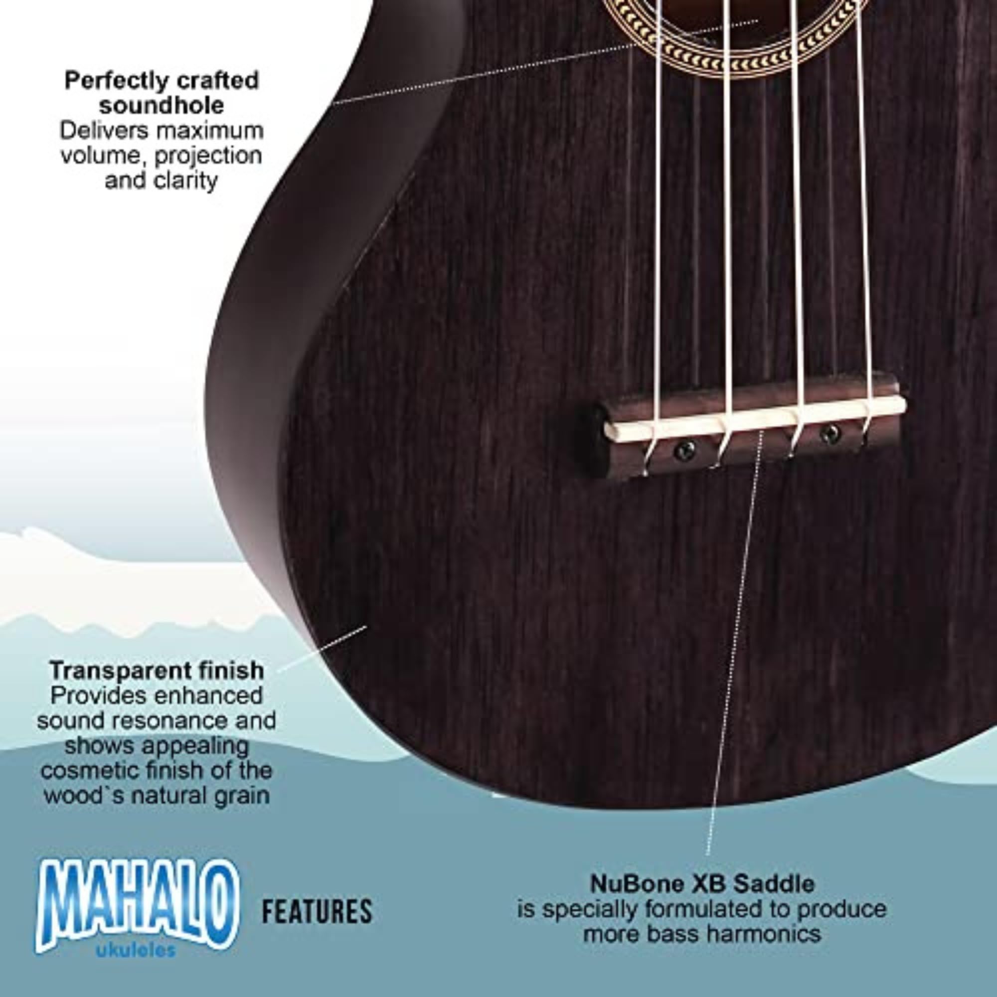 Mahalo-Hano-Hano-Ukulele-Konzert 2 Transparent Schwarz