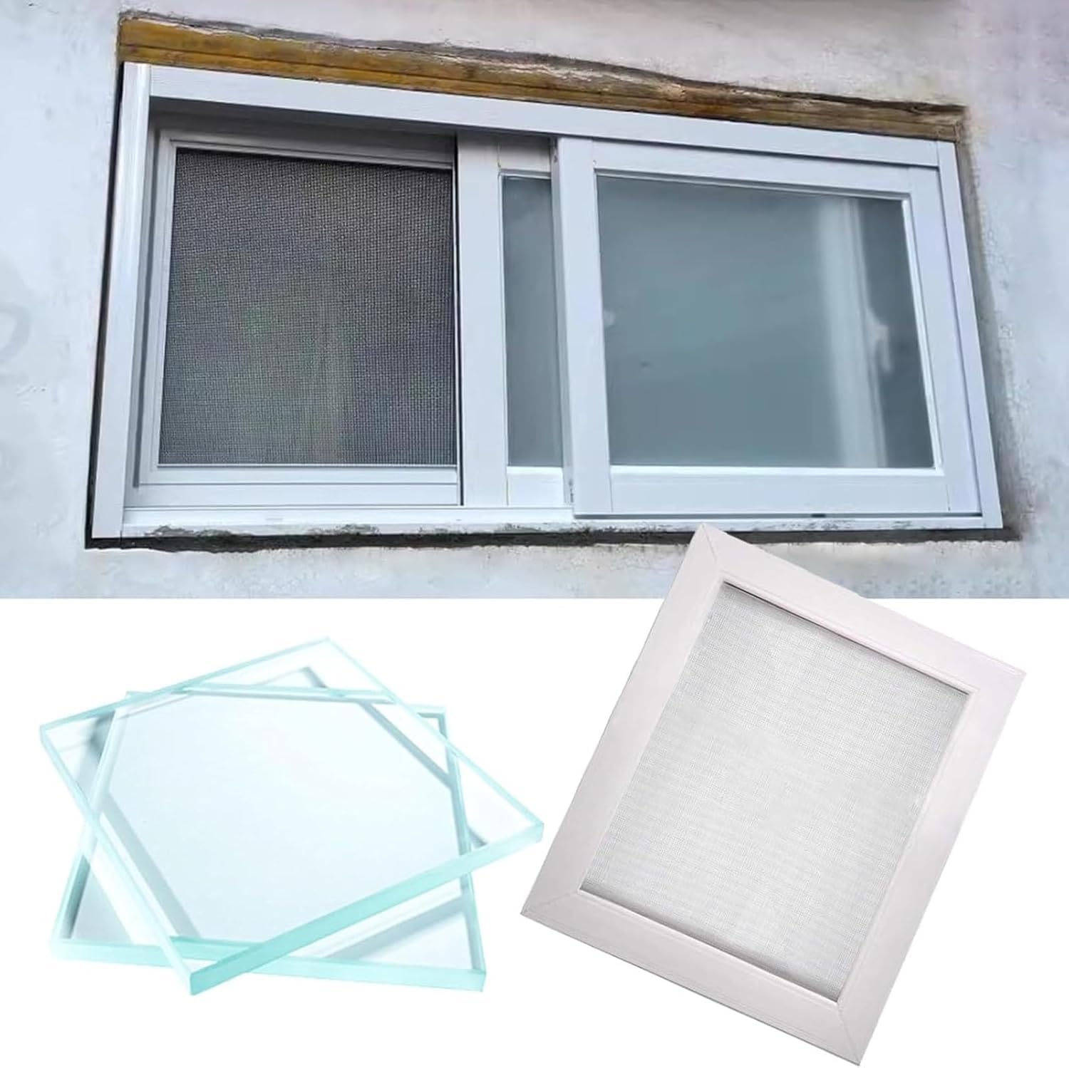 Mobile Home Windows Glass Horizontal Sliding Aluminum Window Large 50 46 42 40 38 36 32 30 28 24 20 Inch Transom Window For Basement, Bathroom, Sheds, Chicken Coo(Size:WxH 20x20in/50x50cm,Color:White)